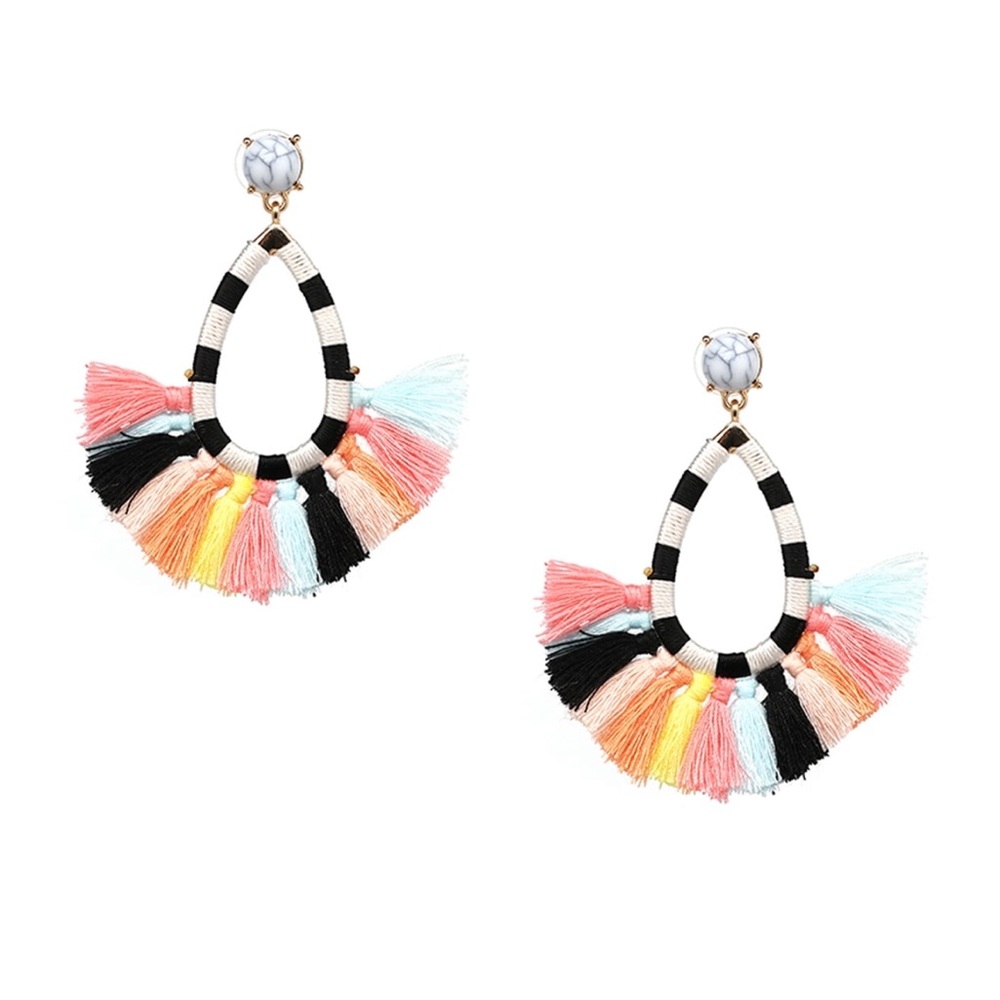 Jewelry Collection Oia Pastel Tassel Drop Earrings, Black/White Multi